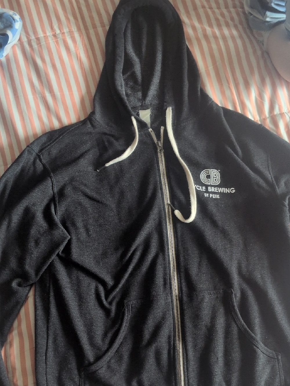 Cycle Brewing St Pete Black Zip Hoodie with White Logo Ice Cream Logo On Back